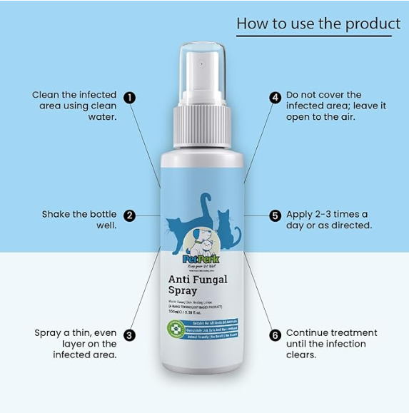Petperk Anti-Fungal Spray for Cats by Prine Nanotech Advanced Nanotechnology Based Formulation for All Kinds of Fungal Infections Effective Results Within A Week Cats (100 Ml, 1 Piece)