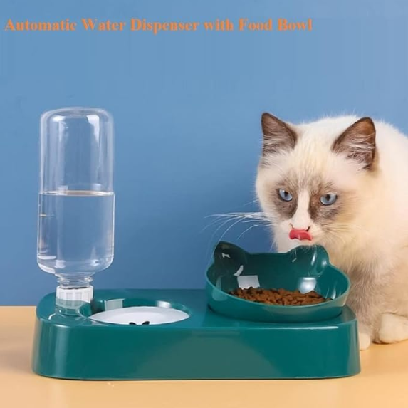 Foodie Puppies 2 in 1 Pet Food Bowl and Water Bottle Set- (Gravity Feeder), with Automatic Gravity Water Dispenser Bottle, Detachable Tilted Raised Food Bowl for Puppy, Small Dogs Cats and Kittens