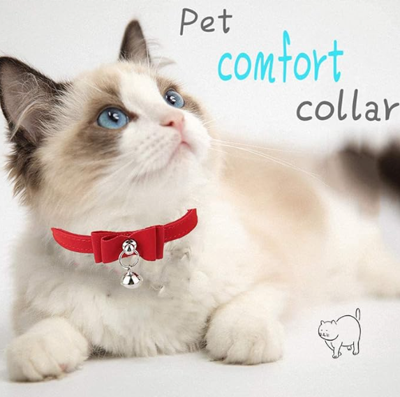 HASTHIP Adjustable Cat Belt, Strong Breakaway Buckle, Cat Collar With Bell, Velvet Neck Strap for Kitten Cat, Safety&Comfort 33.5CM - Red (Pack of 1)
