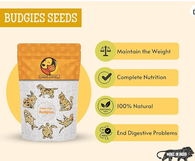 Foodie Puppies Bird Food for Budgies - (1Kg, Pouch) | Natural & Healthy Premium Mix Seeds, Canary, Yellow Proso, Sunflower, Browntop, Pearl, Oats & Niger