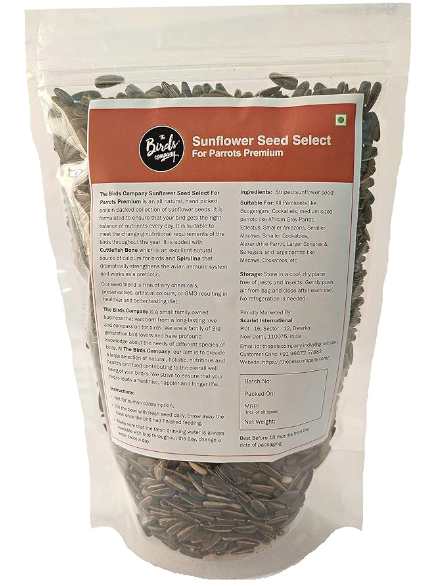 The Birds Company Striped Sunflower Seed with Spirulina, Bird Food for Conures, Lovebirds, Cockatiels, African Grey, Macaws, Cockatoo, Parakeets & Parrots, 450 G