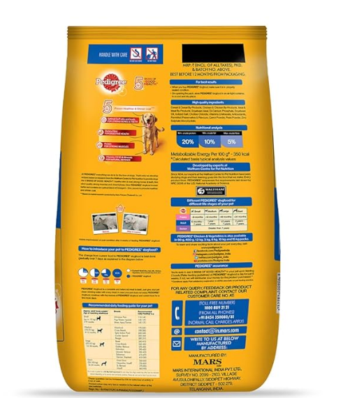 Pedigree Adult Dry Dog Food, Chicken & Vegetables Flavour, 20kg Pack