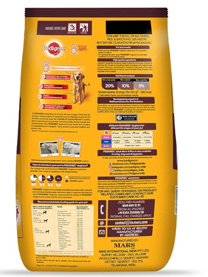 Pedigree Adult Dry Dog Food, Meat & Rice, 20Kg, 1 Count