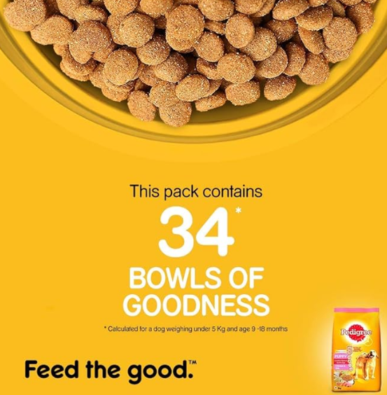 Pedigree Puppy Dry Dog Food, Chicken & Milk, 3kg Pack