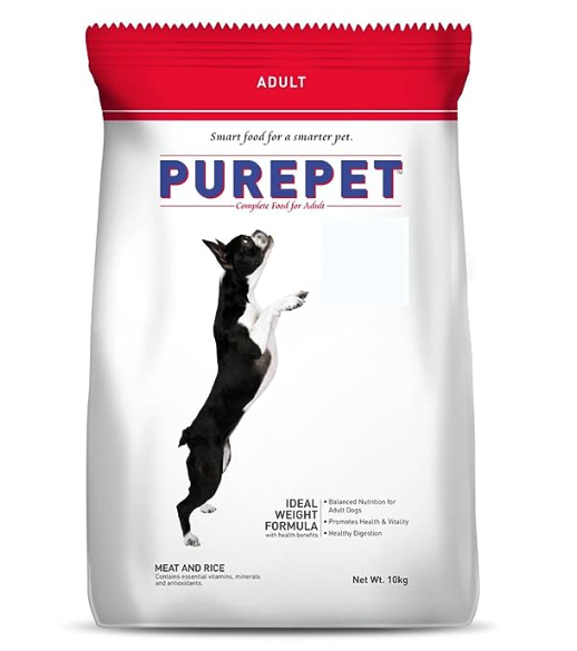 Purepet Dry Dog Adult Food Meat and Rice Flavour , 10kg Pack