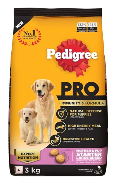 Pedigree Pro Mother & Pup Starter Large Breed, Dry Dog Food, Expert Nutrition for Pregnant/Lactating Mothers & Pups (3-12 Weeks), 3 Kg, Chicken,Pack of 1