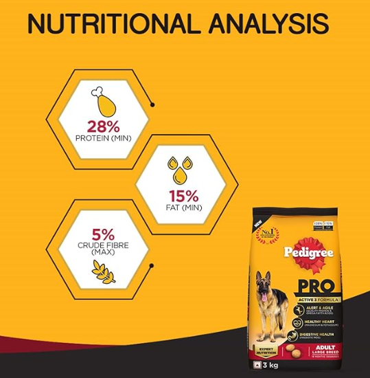 Pedigree Pro Adult Large Breed, Dry Dog Food (18 Months Onwards), 10 Kg Pack, Chicken