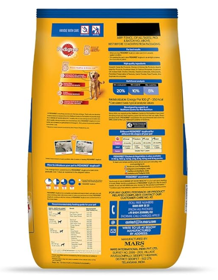 Pedigree Adult Dry Dog Food, Chicken & Vegetables, 10kg Pack