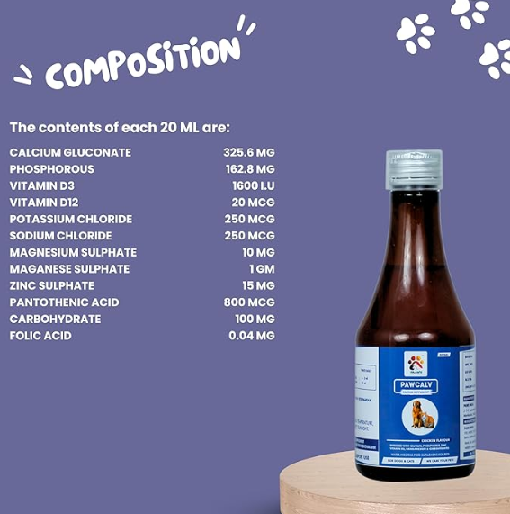 PAAWS Pawcalv Syrup for Dogs Stronger Bones, Teeth & Growth in Pet for All Age Group - 200ml