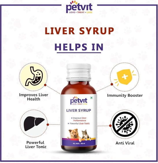 Petvit Liver Syrup - Healthy Liver Function | Immunity Booster | Dog Supplement for All Age Group - 100ml