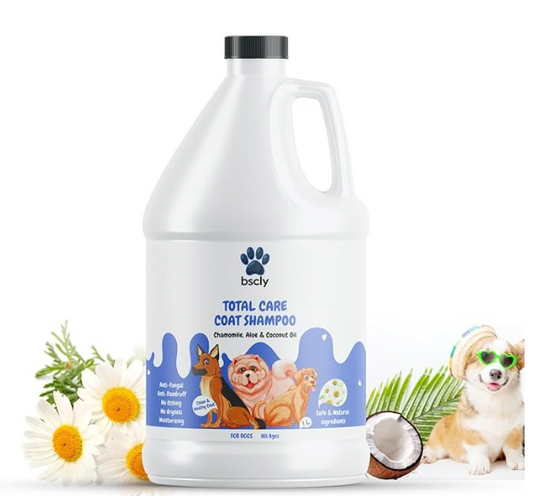Bscly Total Care Dog Shampoo 1000Ml - Ticks & Fleas Prevention - Enriched with Chamomile, Aloe and Coconut Oil - Moisturizes & Heals Skin - Suitable for Pomeranians to Golden Retrievers