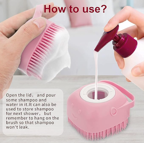 Pack of 2 Dog cats Pet Grrooming Silicon shampoo Dispenser Brush with 1 Pair Bathing Gloves Soft Bristle For Soothing scrubber Massage Shower bathing Accessories Use clean Loose Hair Fur For Dogs Pets