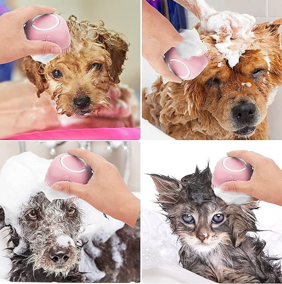 Pack of 2 Dog cats Pet Grrooming Silicon shampoo Dispenser Brush with 1 Pair Bathing Gloves Soft Bristle For Soothing scrubber Massage Shower bathing Accessories Use clean Loose Hair Fur For Dogs Pets
