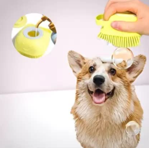 HUDACRUSH Dog Bath Brush Body Scrubber Shampoo Dispenser Tick Remover for Shower Bathing and Shedding Soft Silicone Bristles Brushes Groomers for Pet Puppy Dogs Cat Rabbit Horse (Multicolor 1 pcs)