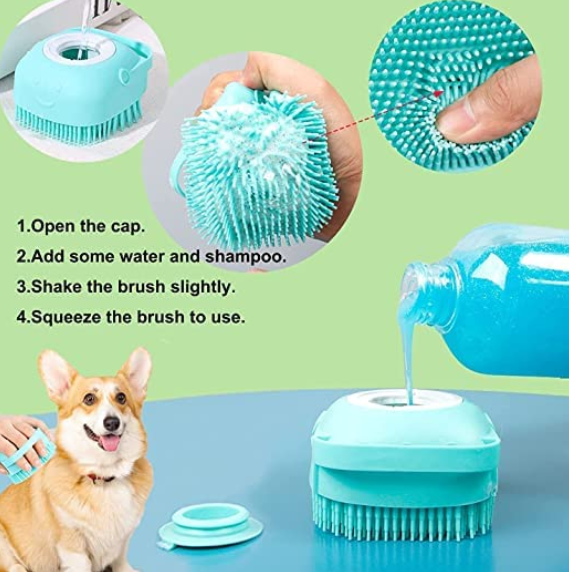 HUDACRUSH Dog Bath Brush Body Scrubber Shampoo Dispenser Tick Remover for Shower Bathing and Shedding Soft Silicone Bristles Brushes Groomers for Pet Puppy Dogs Cat Rabbit Horse (Multicolor 1 pcs)
