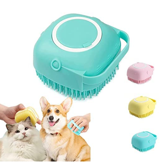 HUDACRUSH Dog Bath Brush Body Scrubber Shampoo Dispenser Tick Remover for Shower Bathing and Shedding Soft Silicone Bristles Brushes Groomers for Pet Puppy Dogs Cat Rabbit Horse (Multicolor 1 pcs)