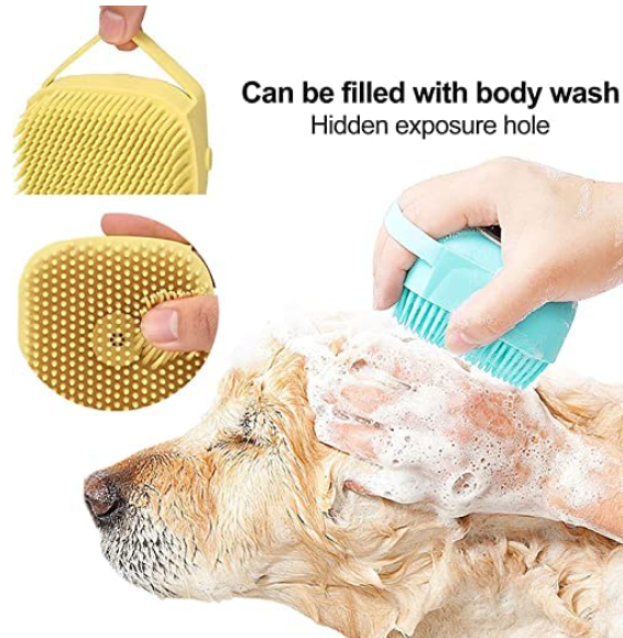 HUDACRUSH Dog Bath Brush Body Scrubber Shampoo Dispenser Tick Remover for Shower Bathing and Shedding Soft Silicone Bristles Brushes Groomers for Pet Puppy Dogs Cat Rabbit Horse (Multicolor 1 pcs)