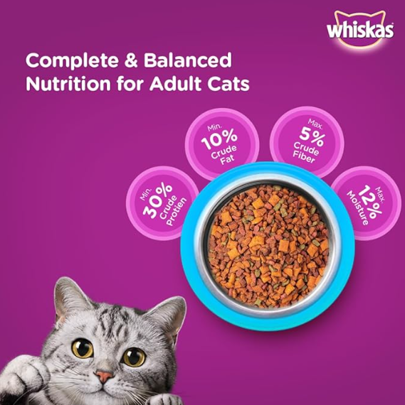 Whiskas Adult (+1 year) Dry Cat Food, Ocean Fish Flavour, 3kg Pack