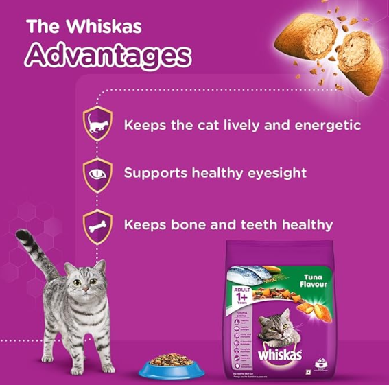 Whiskas Adult (+1 year) Dry Cat Food, Tuna Flavour, 3kg Pack