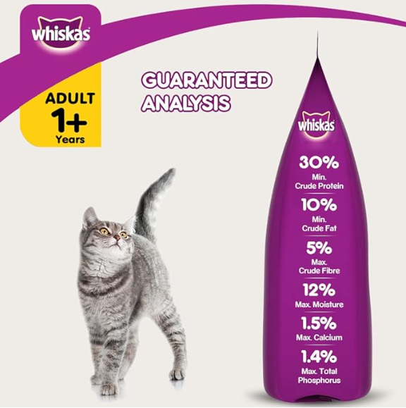 Whiskas Dry Cat Food for Adult Cats (1+ Years), Chicken Flavour, 3 kg,Pack of 1