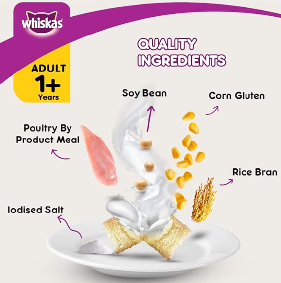 Whiskas Dry Cat Food for Adult Cats (1+ Years), Chicken Flavour, 3 kg,Pack of 1