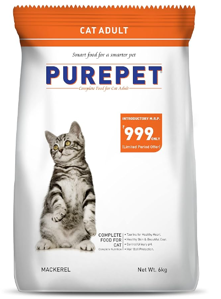 Purepet Dry Cat Adult Food Mackerel Flavour, 6 kg Pack