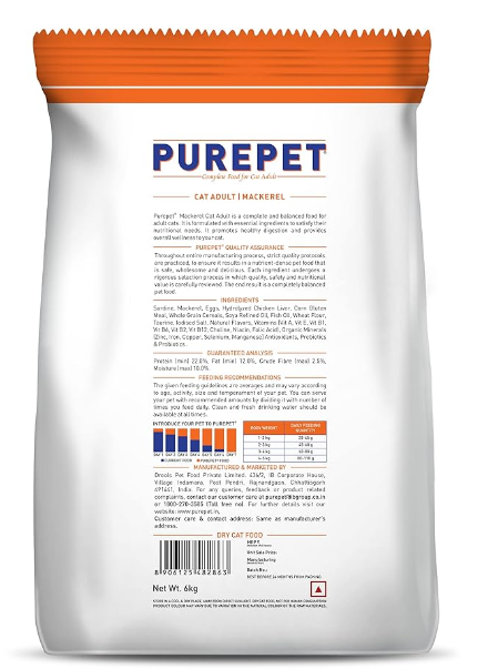 Purepet Dry Cat Adult Food Mackerel Flavour, 6 kg Pack