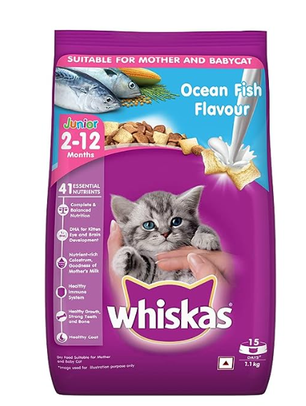 Whiskas Kitten (2-12 months) Dry Cat Food, Ocean Fish, 1.1kg Pack