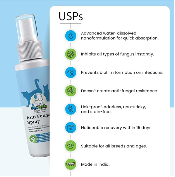 Petperk Anti-Fungal Spray for Cats by Prine Nanotech Advanced Nanotechnology Based Formulation for All Kinds of Fungal Infections Effective Results Within A Week Cats (100 Ml, 1 Piece)