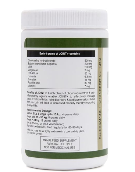 PET360 Joint+ Chondroprotective Formula with Glucosamine, Chondroitin, MSM | Hip, Joints, Cartilage Supplement for Adult Dogs, Puppy, Senior Dogs & Cats, 100 gm
