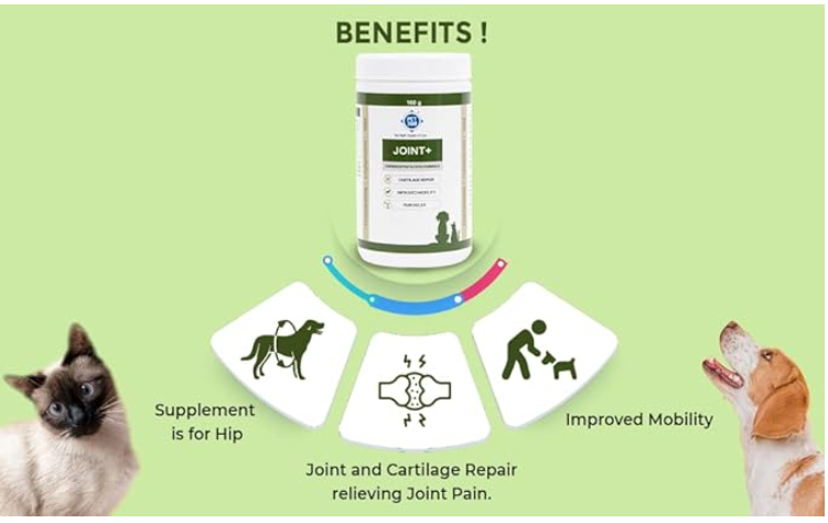 PET360 Joint+ Chondroprotective Formula with Glucosamine, Chondroitin, MSM | Hip, Joints, Cartilage Supplement for Adult Dogs, Puppy, Senior Dogs & Cats, 100 gm