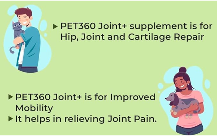 PET360 Joint+ Chondroprotective Formula with Glucosamine, Chondroitin, MSM | Hip, Joints, Cartilage Supplement for Adult Dogs, Puppy, Senior Dogs & Cats, 100 gm