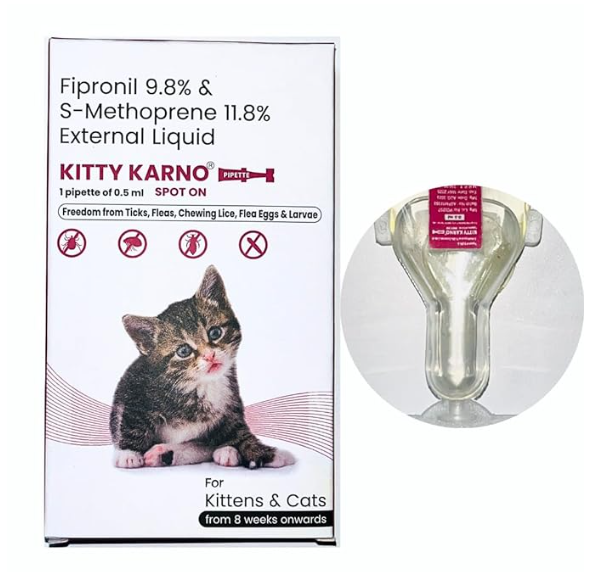 Kitty Karno's Flea and Tick Control: Powerful Cat Flea Killer - Effective Cat Flea Medicine for Kittens and Cats (8 weeks onwards), Effective Cat Spot On For Flea & Tick Prevention | Pack of 1 (.5 ml)
