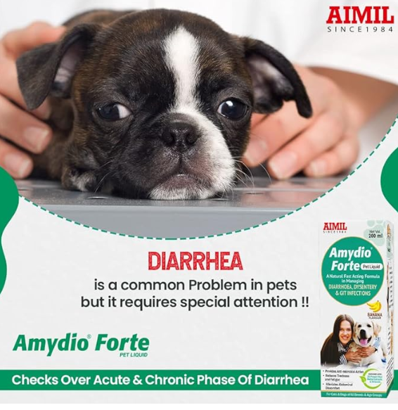AIMIL Amydio Forte Pet Liquid | Herbal Medicine for Diarrhoea, Dysentery & GIT Infections for Dogs & Cats | 200ml
