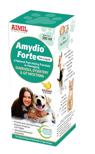 AIMIL Amydio Forte Pet Liquid | Herbal Medicine for Diarrhoea, Dysentery & GIT Infections for Dogs & Cats | 200ml
