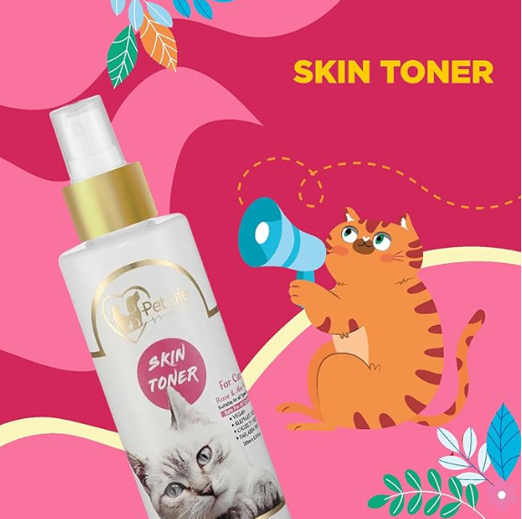 Pure Organic Skin Toner Spray for Cat Skin Allergy, Redness, Itchiness, Fungal Infection, Restores Skin Health & Moisture - Safe & Effective Cat Friendly Formula for All Cat Breeds - 200 Ml