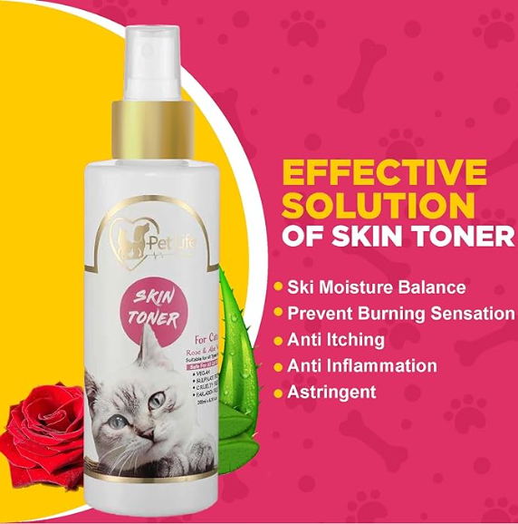 Pure Organic Skin Toner Spray for Cat Skin Allergy, Redness, Itchiness, Fungal Infection, Restores Skin Health & Moisture - Safe & Effective Cat Friendly Formula for All Cat Breeds - 200 Ml