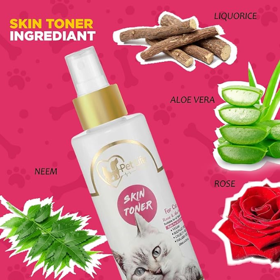 Pure Organic Skin Toner Spray for Cat Skin Allergy, Redness, Itchiness, Fungal Infection, Restores Skin Health & Moisture - Safe & Effective Cat Friendly Formula for All Cat Breeds - 200 Ml