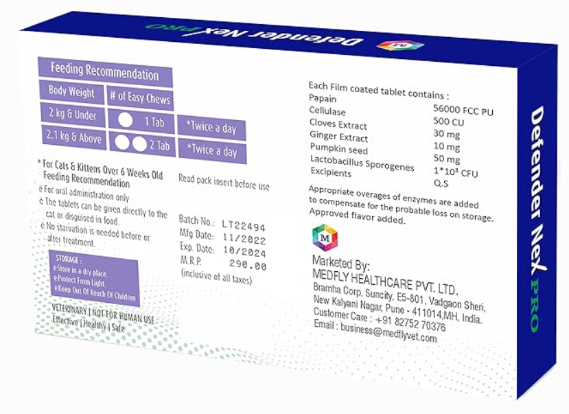 Medfly Healthcare Defender Nex Pro Natural Dewormer for cat of All Life Stages (10 Tablets) Pack of 1