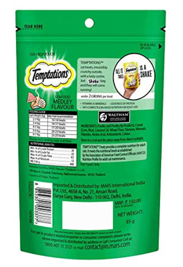 Temptations Cat Treat, Seafood Medley Flavour - 85 G, Chunk, Adult,Pack of 1