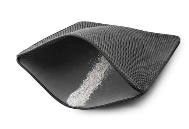 Simonpac Cat Litter Mat 12 in x 12 in Litter Mat Double Layer Open Edge Design, Waterproof Urine Proof Trapping, EVA Material, Durable, Washable, Cat Litter Box, Cat Litter Tray (Black)