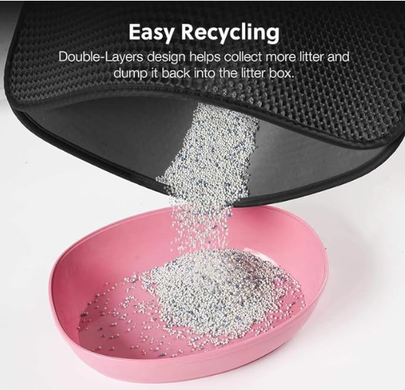 Simonpac Cat Litter Mat 12 in x 12 in Litter Mat Double Layer Open Edge Design, Waterproof Urine Proof Trapping, EVA Material, Durable, Washable, Cat Litter Box, Cat Litter Tray (Black)