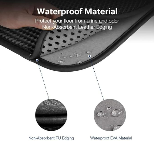 Simonpac Cat Litter Mat 12 in x 12 in Litter Mat Double Layer Open Edge Design, Waterproof Urine Proof Trapping, EVA Material, Durable, Washable, Cat Litter Box, Cat Litter Tray (Black)