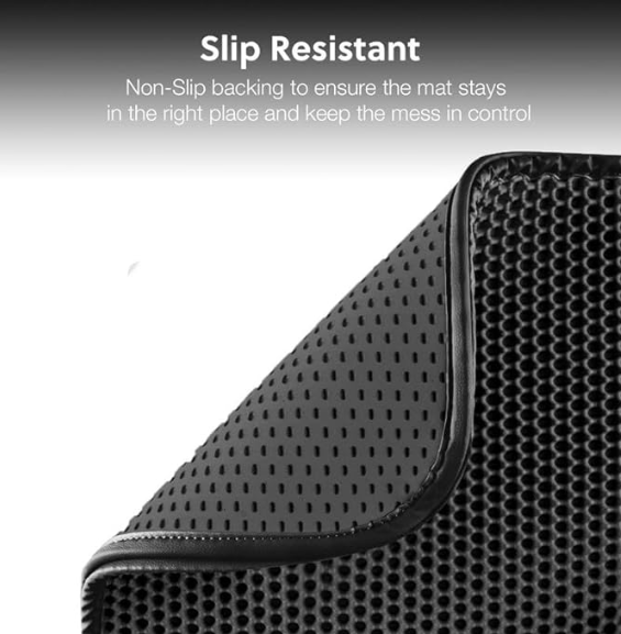 Simonpac Cat Litter Mat 12 in x 12 in Litter Mat Double Layer Open Edge Design, Waterproof Urine Proof Trapping, EVA Material, Durable, Washable, Cat Litter Box, Cat Litter Tray (Black)