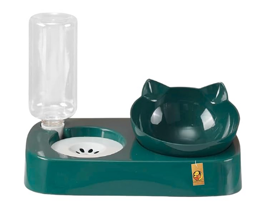 Foodie Puppies 2 in 1 Pet Food Bowl and Water Bottle Set- (Gravity Feeder), with Automatic Gravity Water Dispenser Bottle, Detachable Tilted Raised Food Bowl for Puppy, Small Dogs Cats and Kittens