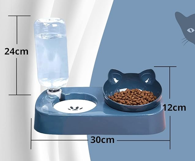 Foodie Puppies 2 in 1 Pet Food Bowl and Water Bottle Set- (Gravity Feeder), with Automatic Gravity Water Dispenser Bottle, Detachable Tilted Raised Food Bowl for Puppy, Small Dogs Cats and Kittens