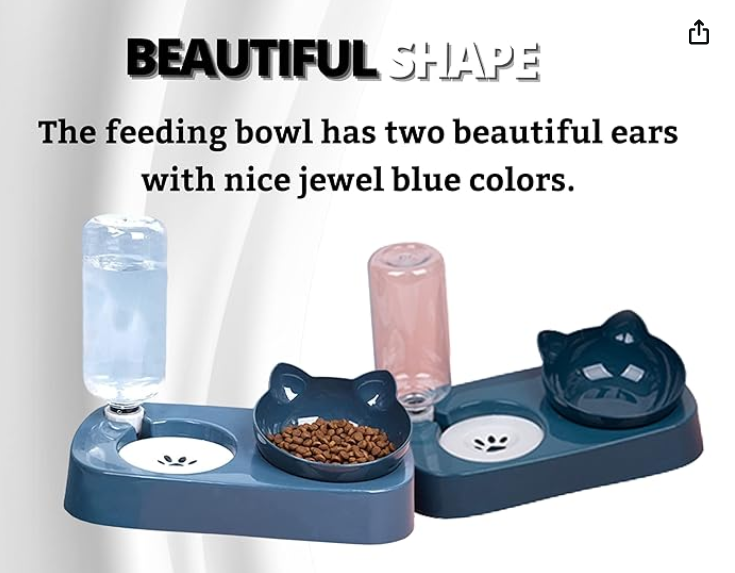 Foodie Puppies 2 in 1 Pet Food Bowl and Water Bottle Set- (Gravity Feeder), with Automatic Gravity Water Dispenser Bottle, Detachable Tilted Raised Food Bowl for Puppy, Small Dogs Cats and Kittens