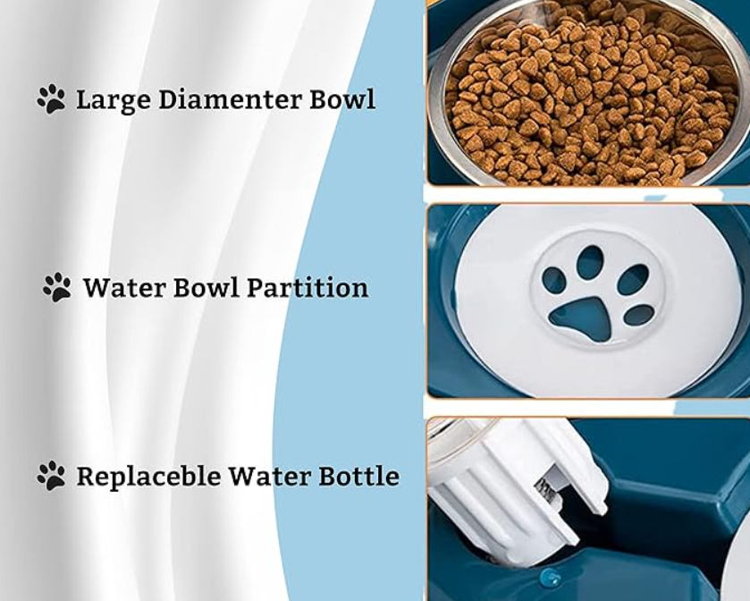 Foodie Puppies 2 in 1 Pet Food Bowl and Water Bottle Set- (Gravity Feeder), with Automatic Gravity Water Dispenser Bottle, Detachable Tilted Raised Food Bowl for Puppy, Small Dogs Cats and Kittens