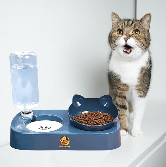 Foodie Puppies 2 in 1 Pet Food Bowl and Water Bottle Set- (Gravity Feeder), with Automatic Gravity Water Dispenser Bottle, Detachable Tilted Raised Food Bowl for Puppy, Small Dogs Cats and Kittens
