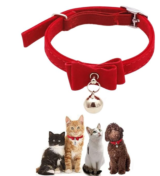 HASTHIP  Adjustable Cat Belt, Strong Breakaway Buckle, Cat Collar With Bell, Velvet Neck Strap for Kitten Cat, Safety&Comfort 33.5CM - Red (Pack of 1)